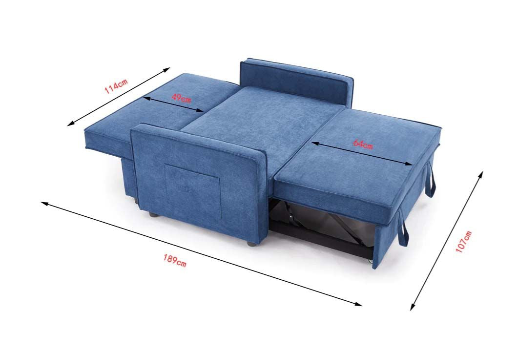 Sandhurst 2 Seater Pull Out Sofa Bed Linen Fabric- Blue
