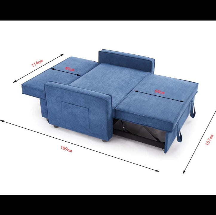 Sandhurst 2 Seater Pull Out Sofa Bed Linen Fabric- Blue