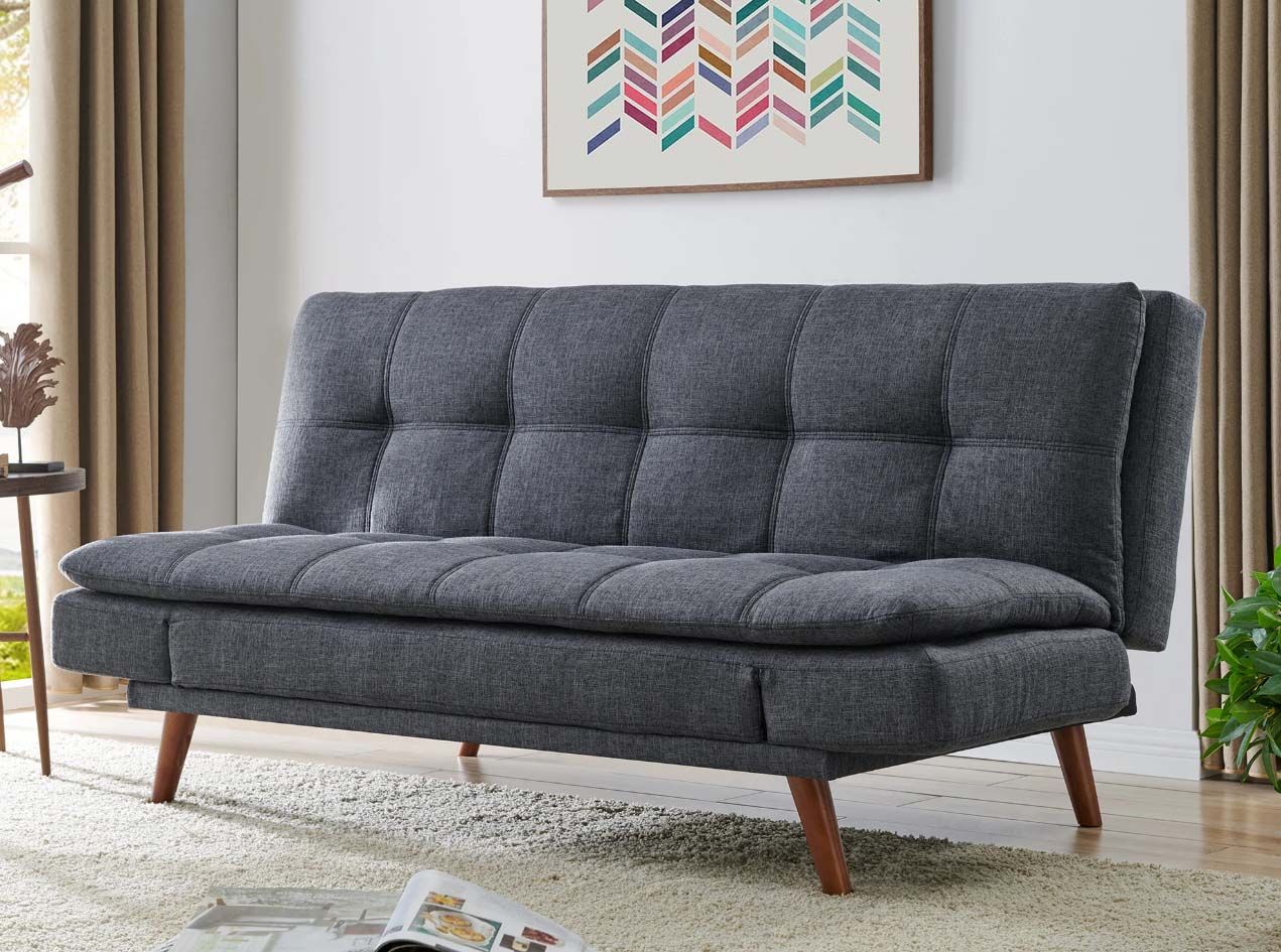 Darian Fabric Sofa Bed with Wooden Legs and adjustable Arm Rests - Dark Grey