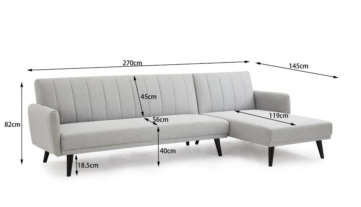 Ethan L Shape Fabric Sofa Bed - Light Grey