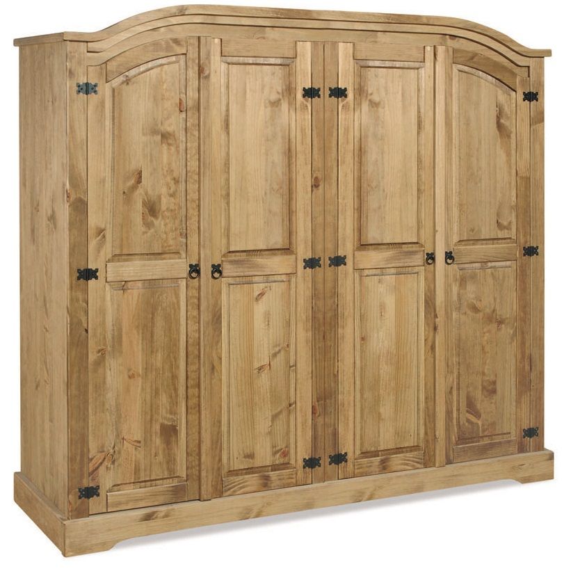 Corona 4 Door Arch Top Wardrobe - Distressed Waxed Pine