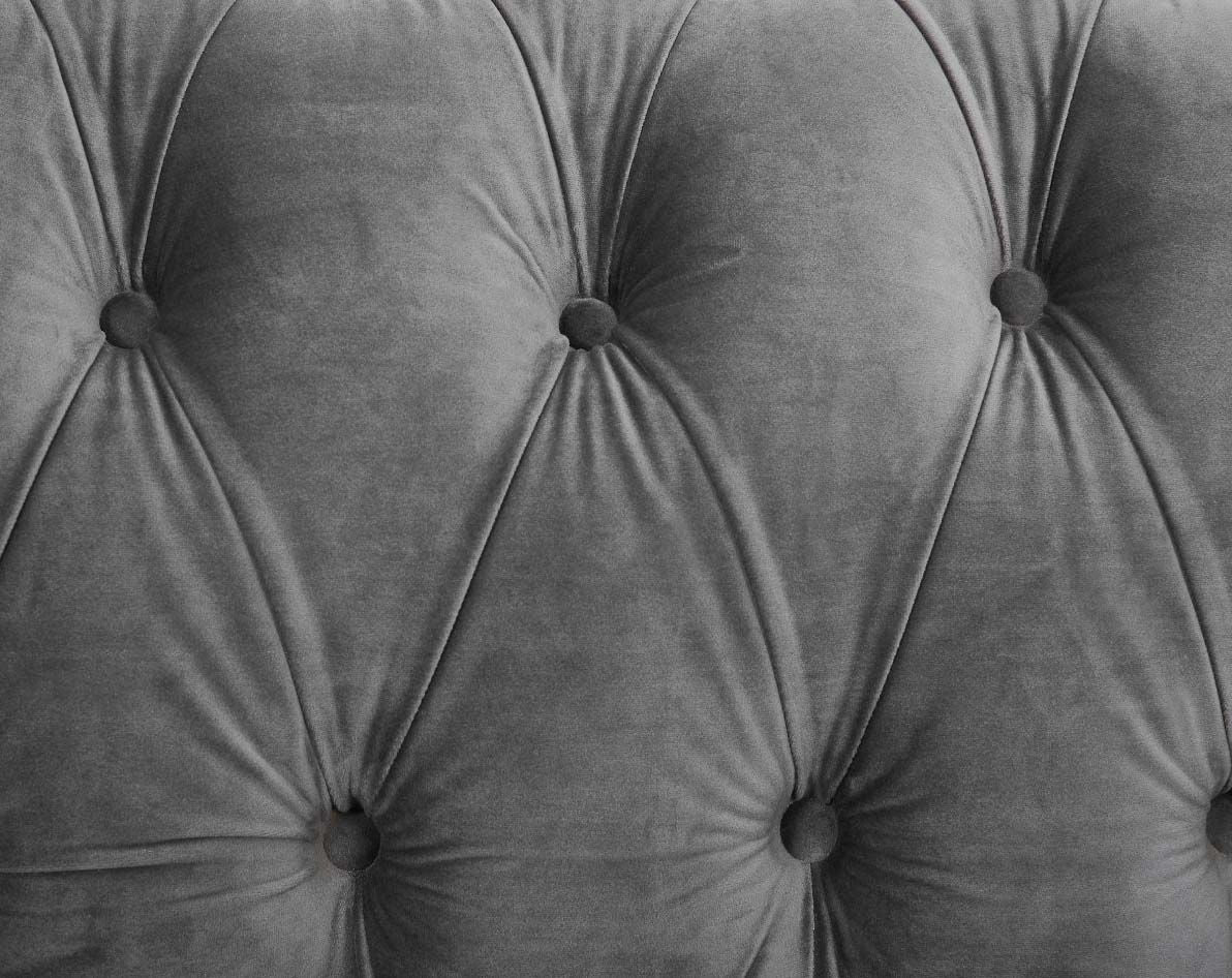 Harper Chesterfield Studded 3 Seater Fabric Sofa - Grey Velvet
