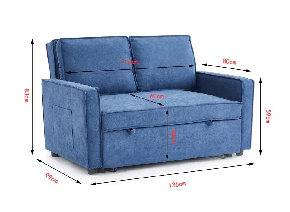 Sandhurst 2 Seater Pull Out Sofa Bed Linen Fabric- Blue