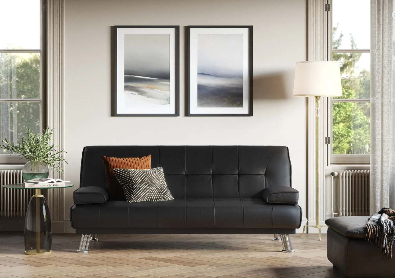 Helena 3 Seater Fabric Sofa Bed - Black