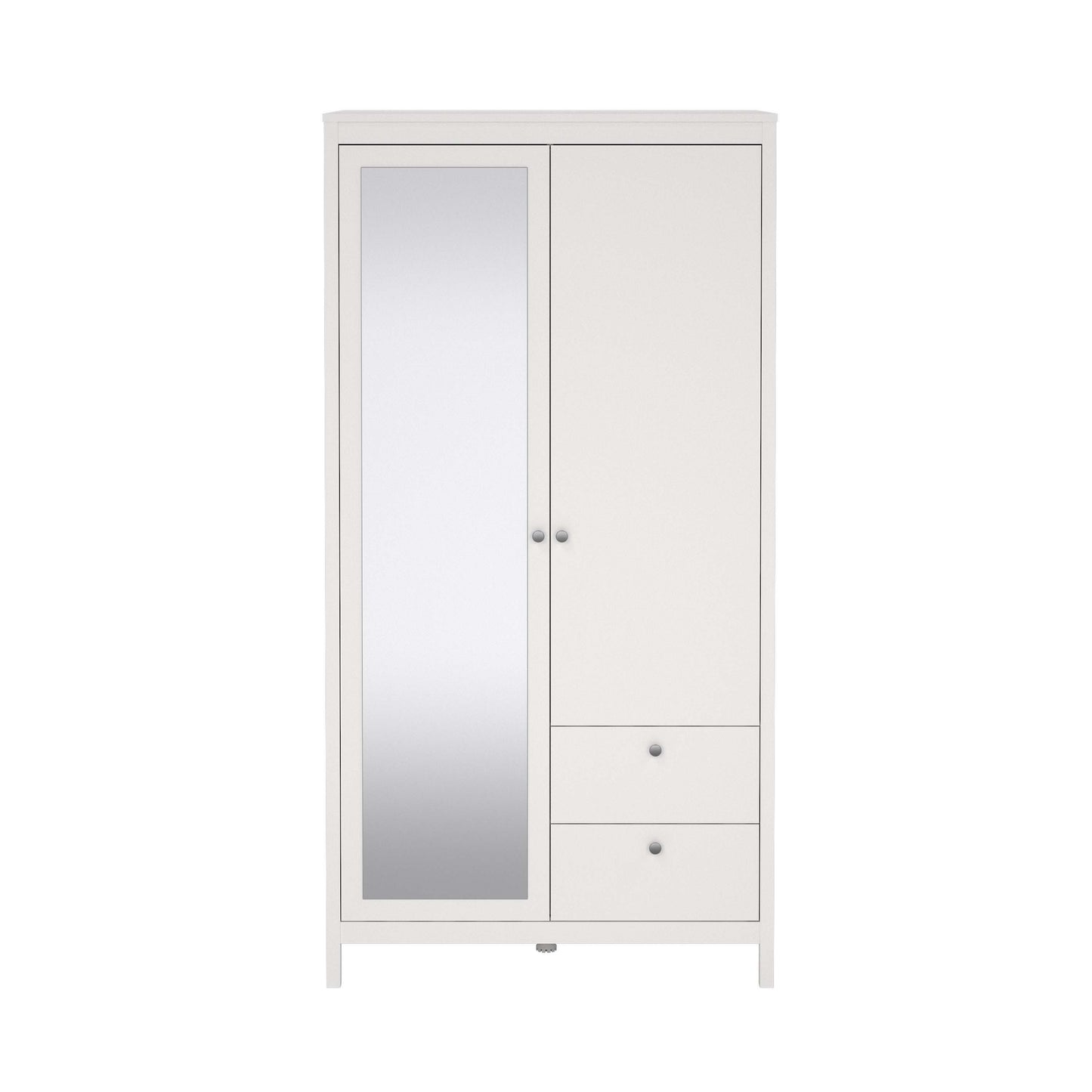 Madrid Wardrobe with 1 Plain door 1 mirror door and 2 drawers - White