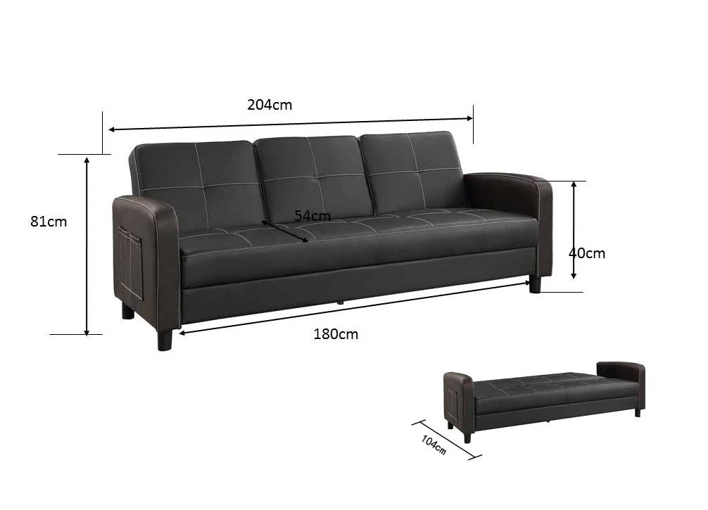 Florida 3 Seater Faux Leather Sofa Bed - Brown