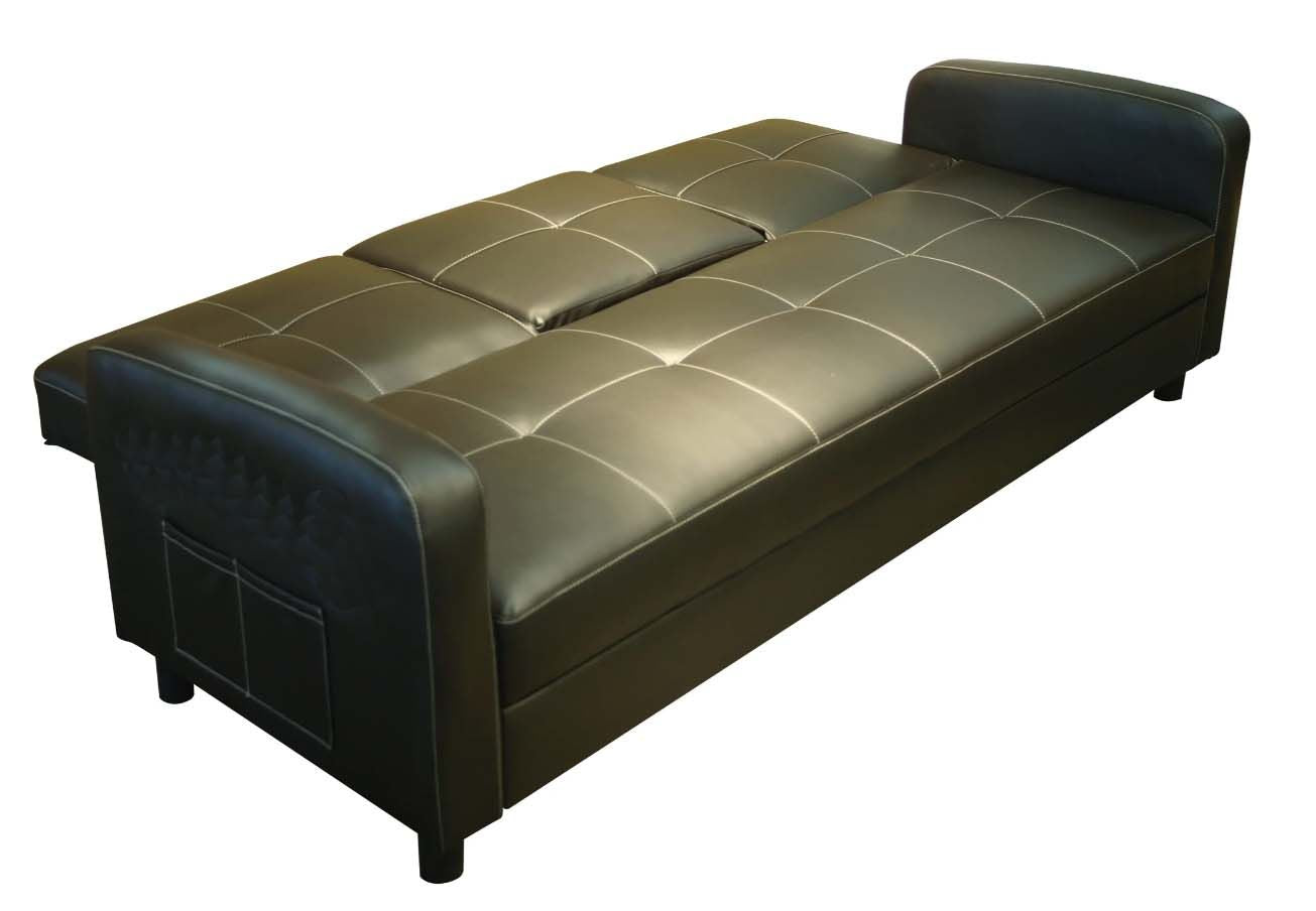 Florida 3 Seater Faux Leather Sofa Bed - Brown