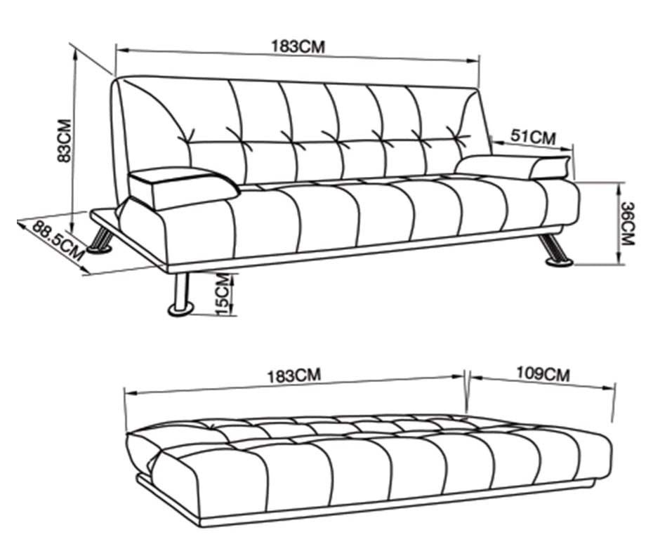 Helena 3 Seater Fabric Sofa Bed - Grey with chrome legs