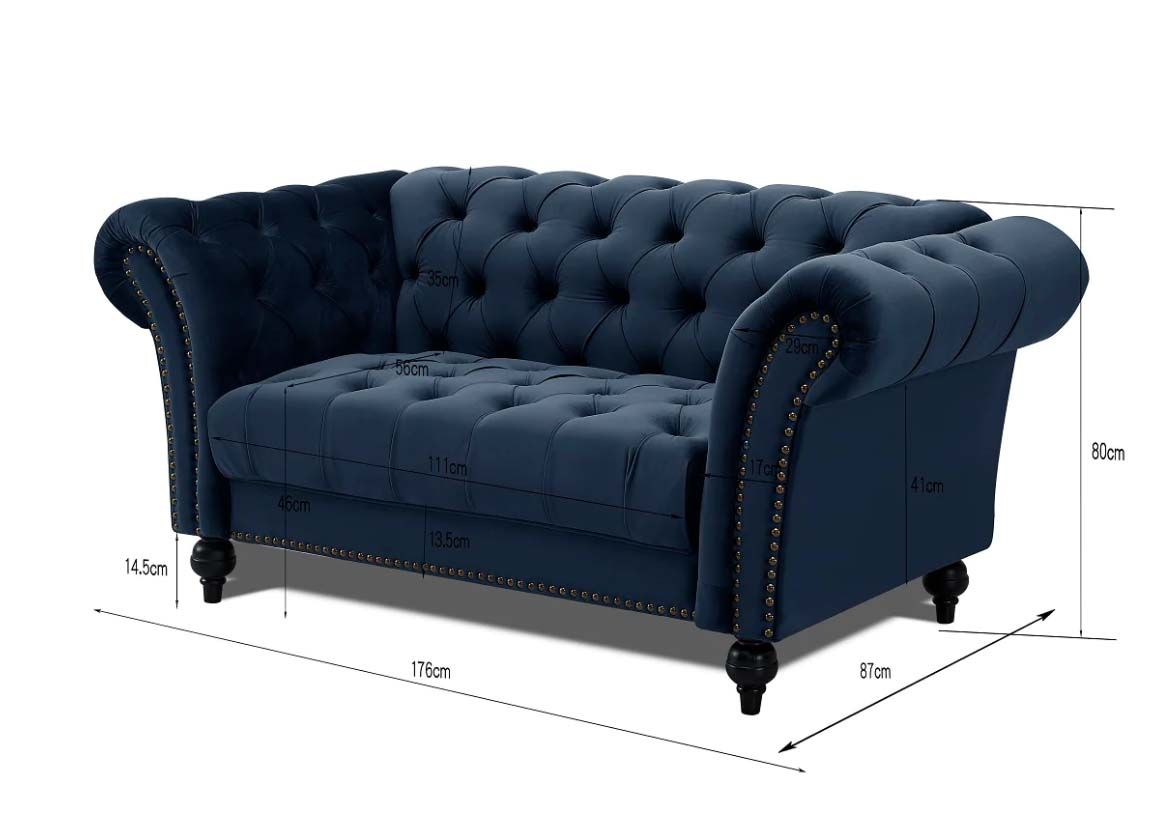 Emma 2 Seater Fabric Sofa - Midnight Blue Velvet