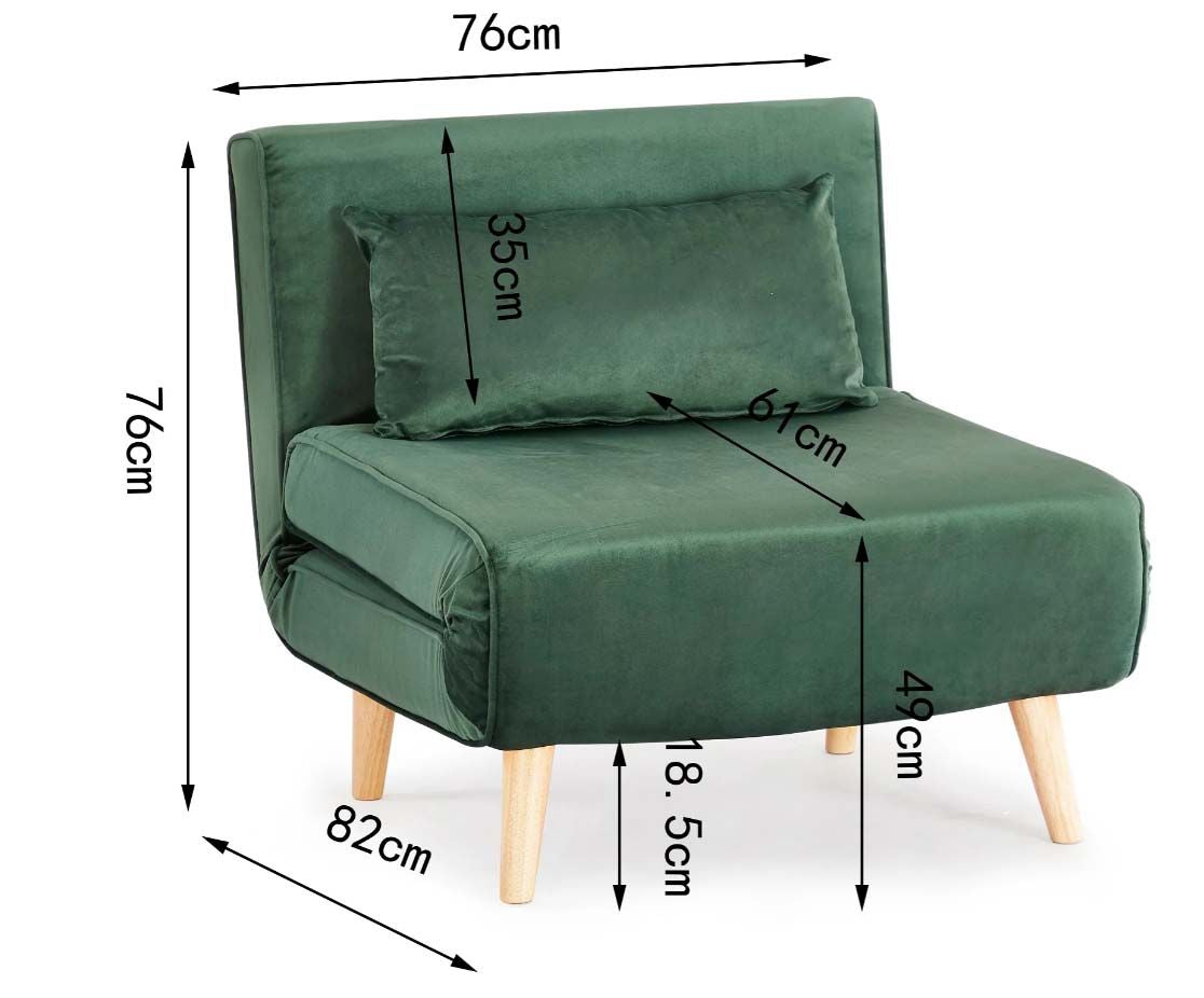 Valley Single Futon Sofa Bed - Green Velvet