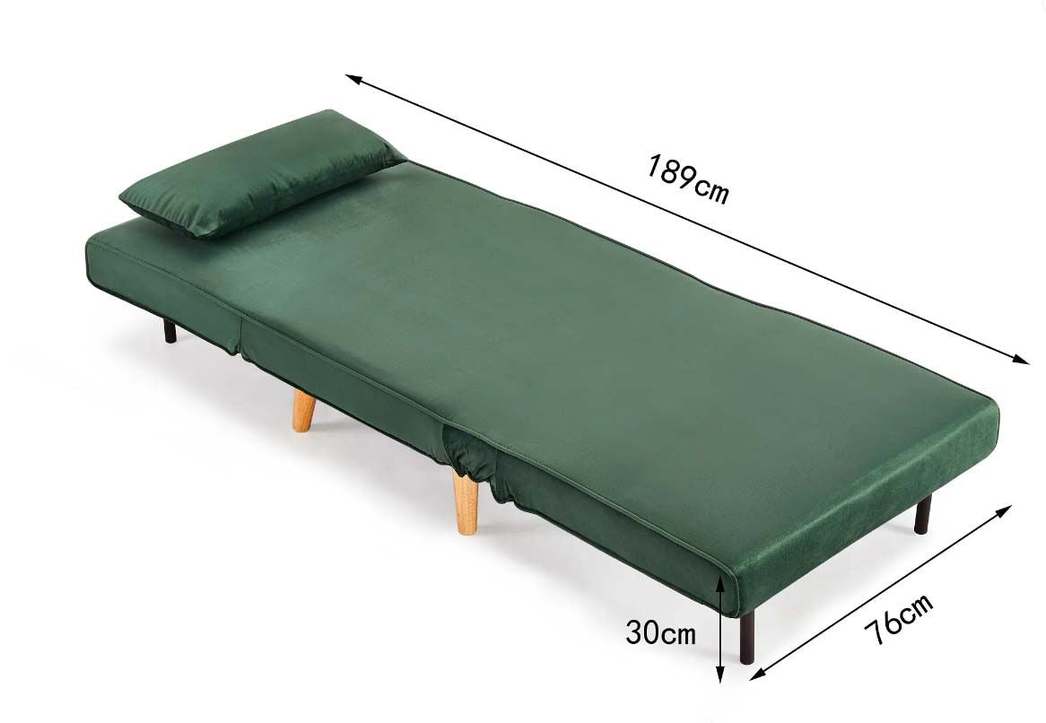 Valley Single Futon Sofa Bed - Green Velvet