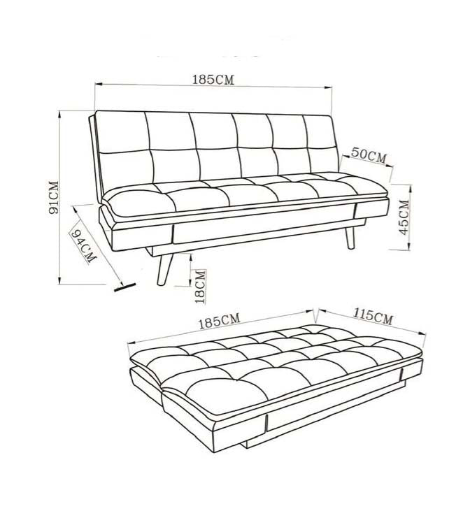 Darian Fabric Sofa Bed with Wooden Legs and adjustable Arm Rests - Dark Grey