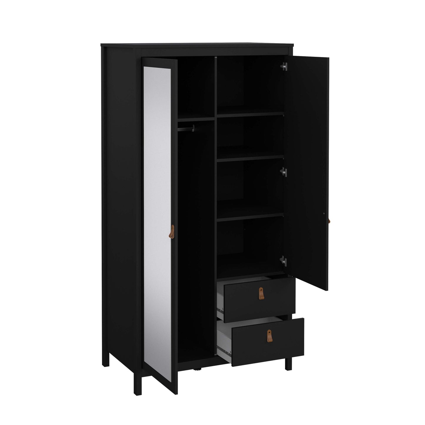 Madrid Wardrobe with 1 Plain door 1 mirror door and 2 drawers - Black