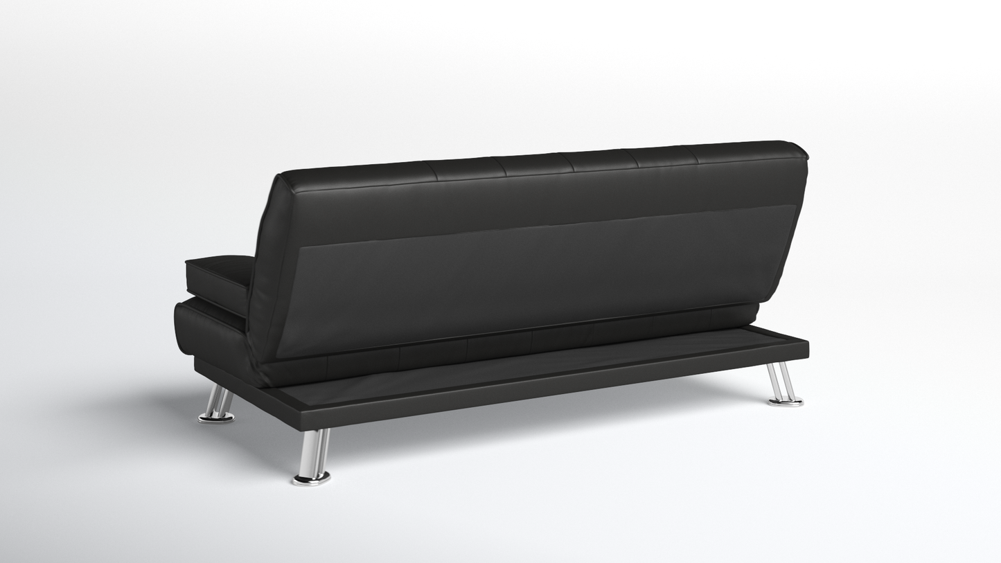 Montana Sofa Bed 3 Seater Faux Leather Sofabed, Black
