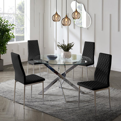 Sarah Faux Leather Dining Chair Set of 4, Black with Silver Legs