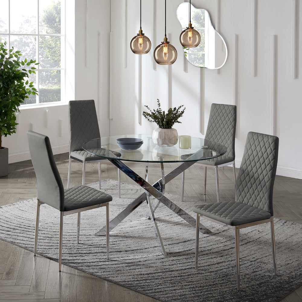 Sarah Faux Leather Dining Chair Set of 4, Grey with Silver Legs