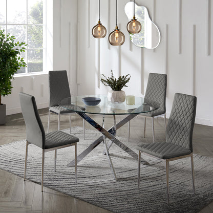 Sarah Faux Leather Dining Chair Set of 4, Grey with Silver Legs