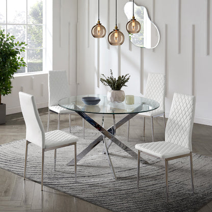 Sarah Faux Leather Dining Chair Set of 4, White with Silver Legs