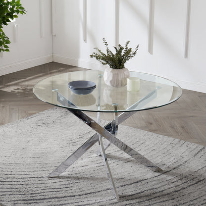 Lavina 6 Seater Round Glass Dining Table, Silver Legs
