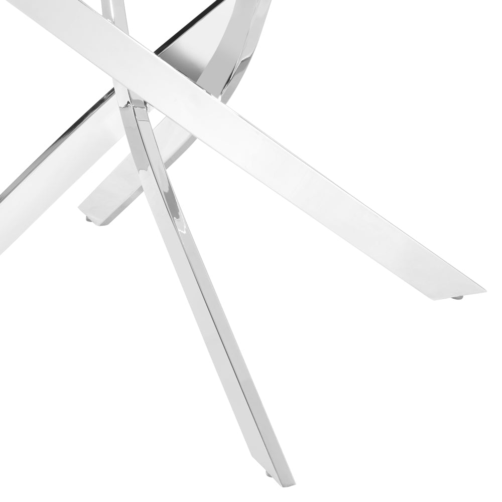 Lavina 4 Seater Round Glass Dining Table, Silver Legs