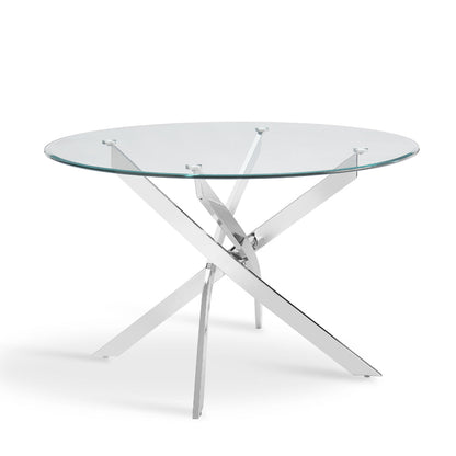 Lavina 4 Seater Round Glass Dining Table, Silver Legs