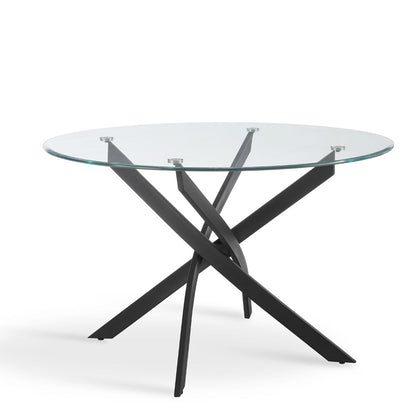 Lavina 4 Seater Round Glass Dining Table, Black Legs