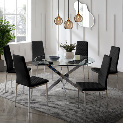 Sarah Faux Leather Dining Chair Set of 6, Black with Silver Legs