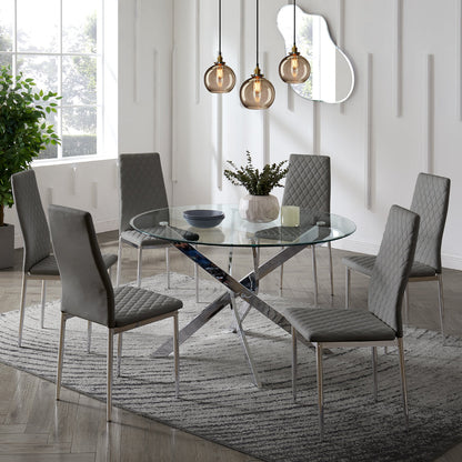 Sarah Faux Leather Dining Chair Set of 6, Grey with Silver Legs