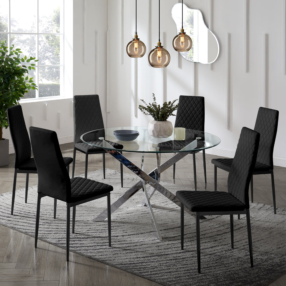 Sarah Faux Leather Dining Chair Set of 6, Black with Black Legs