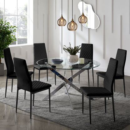 Sarah Faux Leather Dining Chair Set of 6, Black with Black Legs