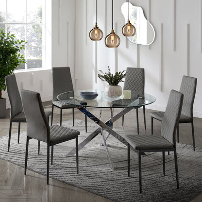 Sarah Faux Leather Dining Chair Set of 6, Grey with Black Legs
