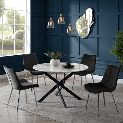 Alma Velvet Dining Chair Set of 2, Black with Silver Legs