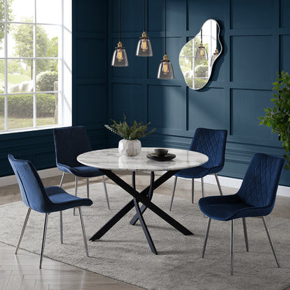 Alma Velvet Dining Chair Set of 2, Blue with Silver Legs
