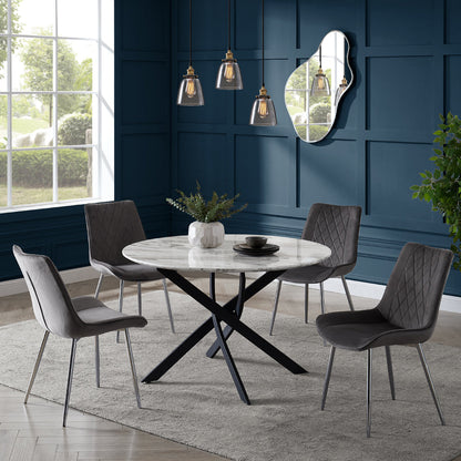 Alma Velvet Dining Chair Set of 2, Grey with Silver Legs
