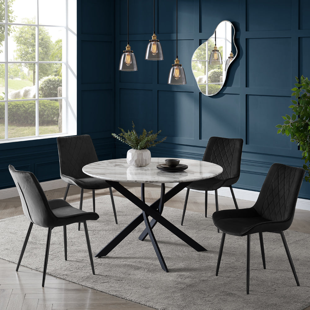 Alma Velvet Dining Chair Set of 2, Black with Black Legs