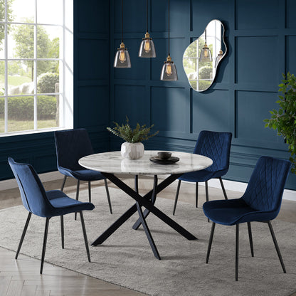 Alma Velvet Dining Chair Set of 2, Blue with Black Legs