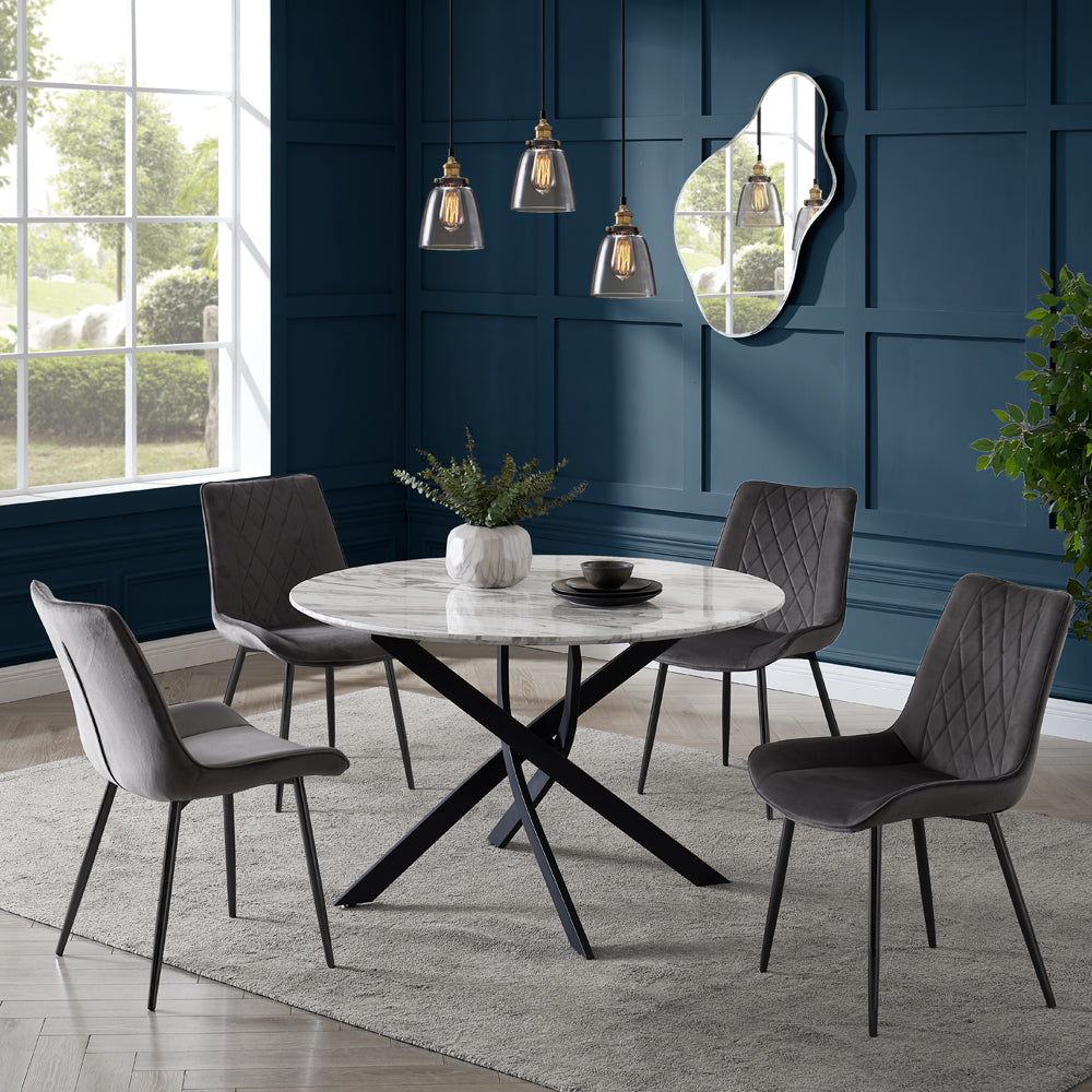 Alma Velvet Dining Chair Set of 2, Grey with Black Legs