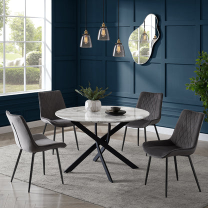 Alma Velvet Dining Chair Set of 2, Grey with Black Legs
