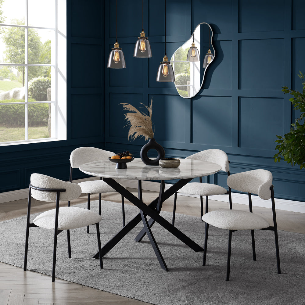 Enda Boucle Dining Chair Set of 2, White