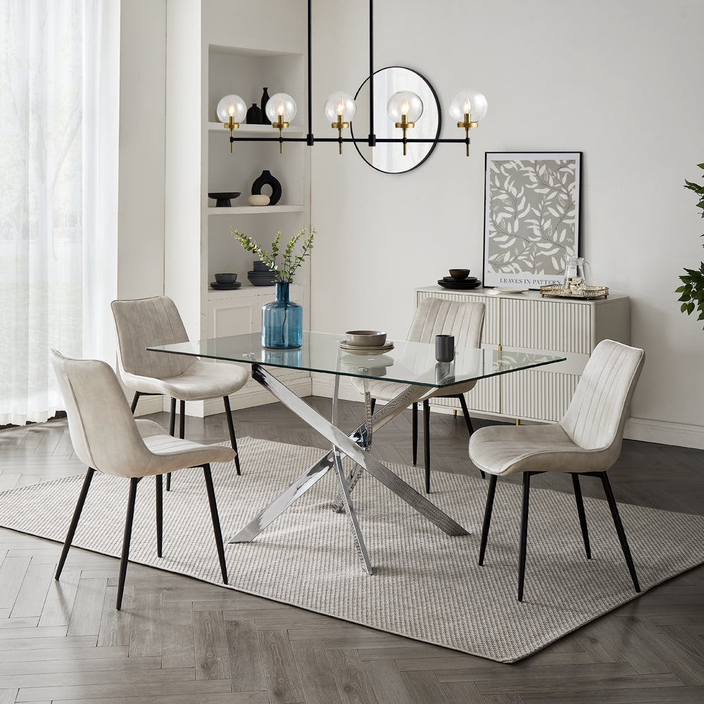 Genoa Dining Chair Set of 2, Cream Velvet