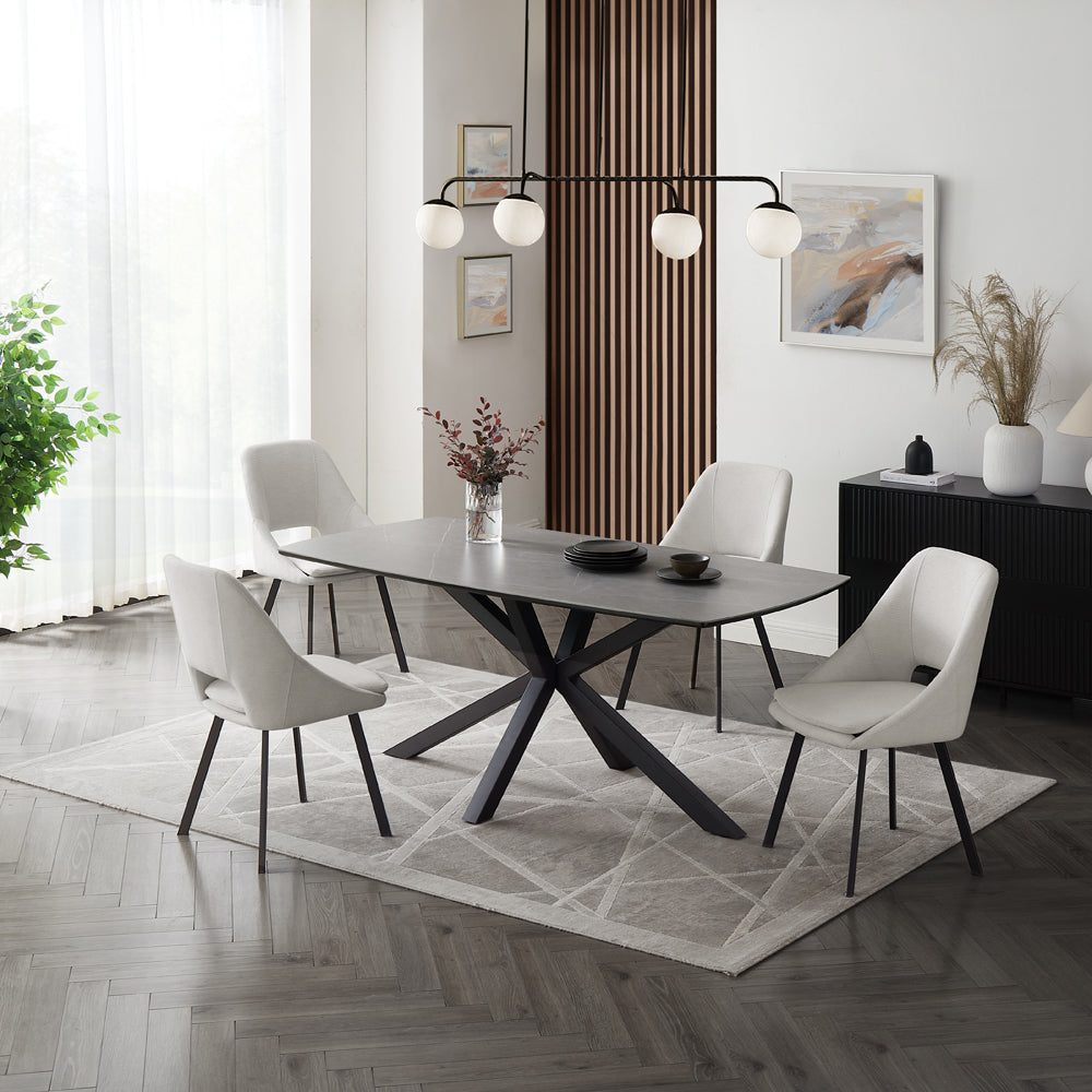 Billie Dining Chair Set of 2, Ivory Fabric