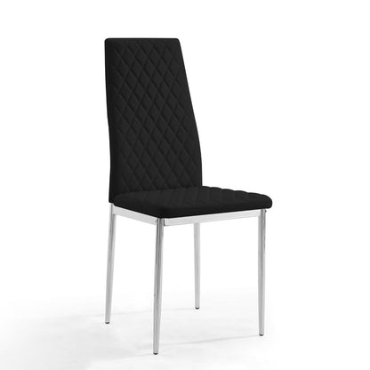 Sarah Faux Leather Dining Chair Set of 6, Black with Silver Legs