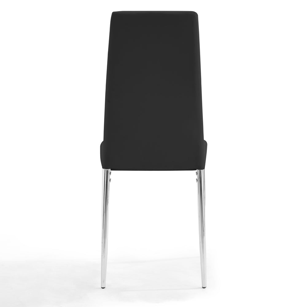 Sarah Faux Leather Dining Chair Set of 4, Black with Silver Legs