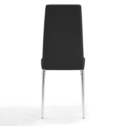 Sarah Faux Leather Dining Chair Set of 4, Black with Silver Legs