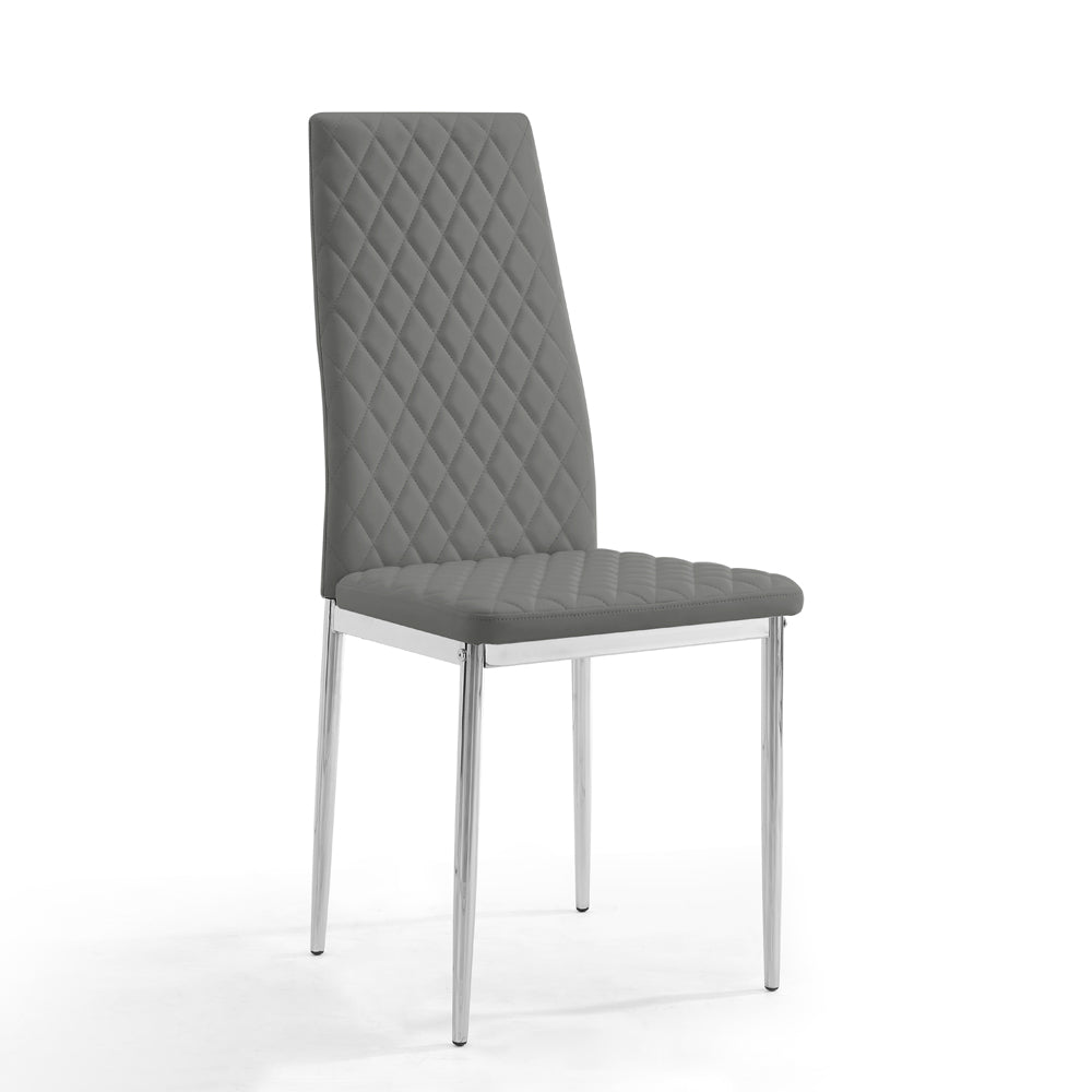 Sarah Faux Leather Dining Chair Set of 6, Grey with Silver Legs