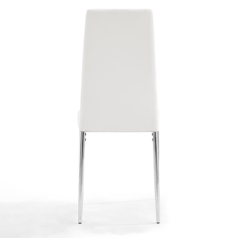 Sarah Faux Leather Dining Chair Set of 4, White with Silver Legs