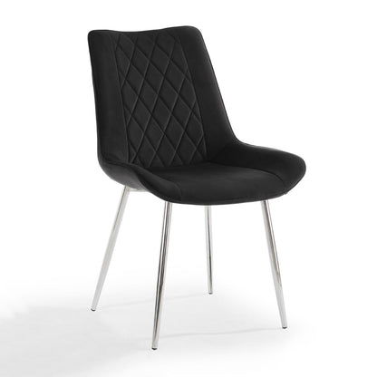 Alma Velvet Dining Chair Set of 2, Black with Silver Legs