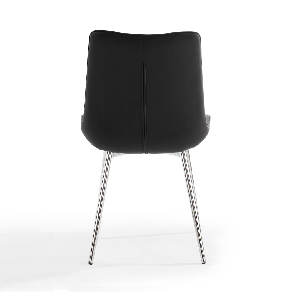Alma Velvet Dining Chair Set of 2, Black with Silver Legs
