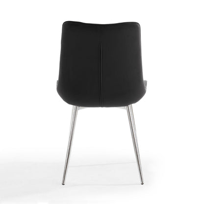 Alma Velvet Dining Chair Set of 2, Black with Silver Legs