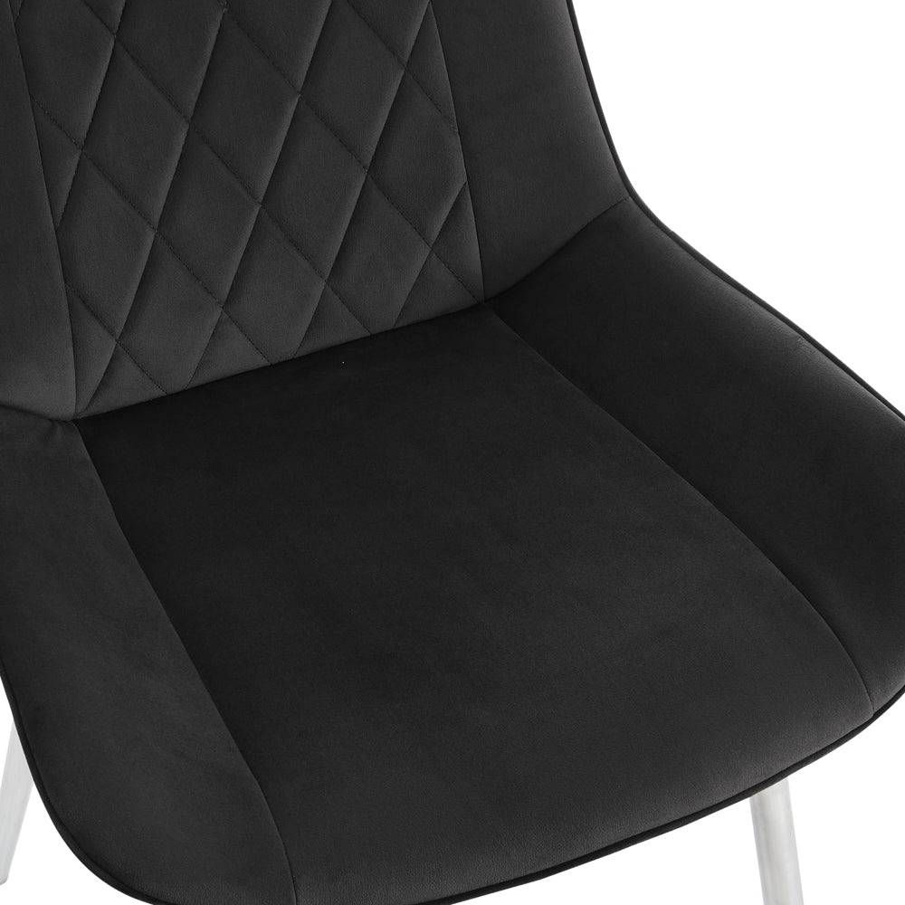 Alma Velvet Dining Chair Set of 2, Black with Silver Legs